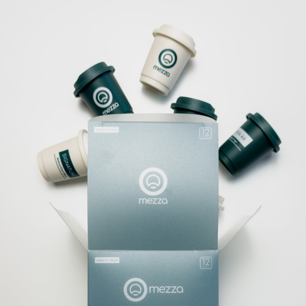 Mezza coffee and packaging on a white background